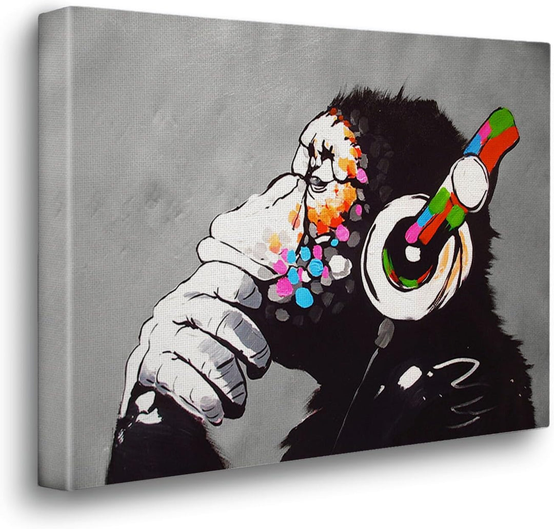 Giallobus - Gemälde - Banksy - DJ Affe - Bereit zum Aufhängen - Moderne Gemälde für zu Hause (Premiu
