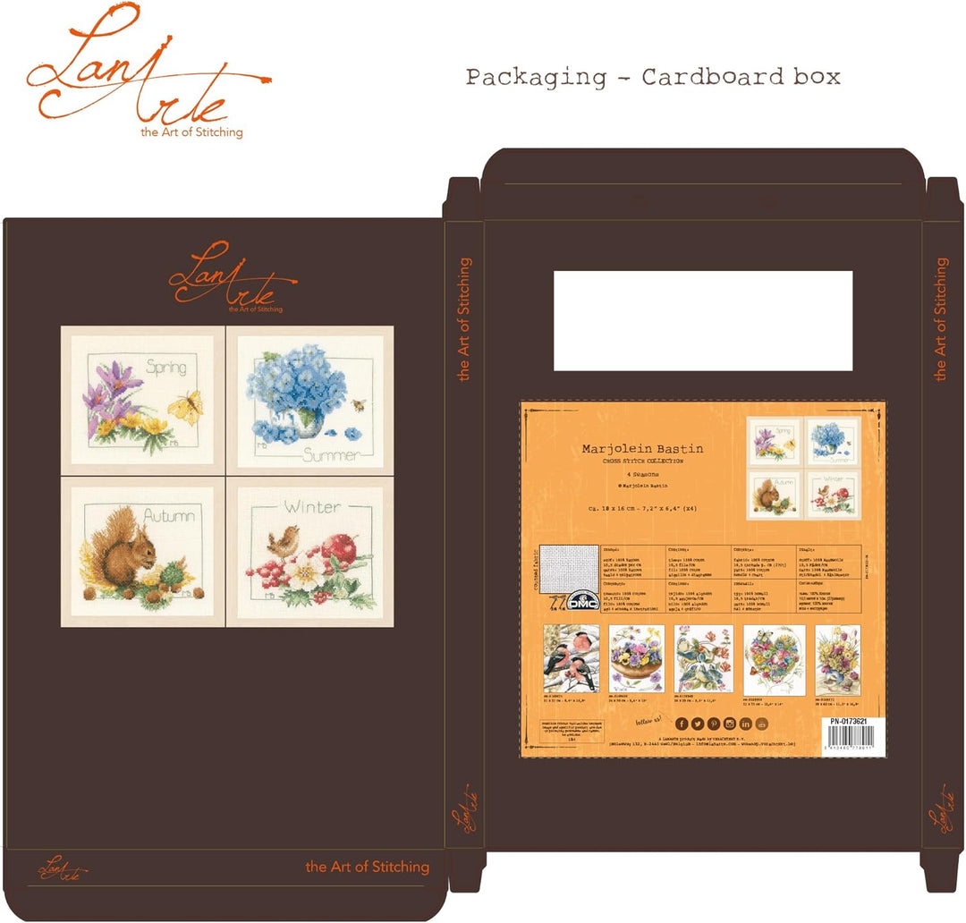Lanarte PN-0173621 Kreuzstichset 4 Jahreszeiten 4er Set, Zahlmuster Zählmusterpackung, Baumwolle, me