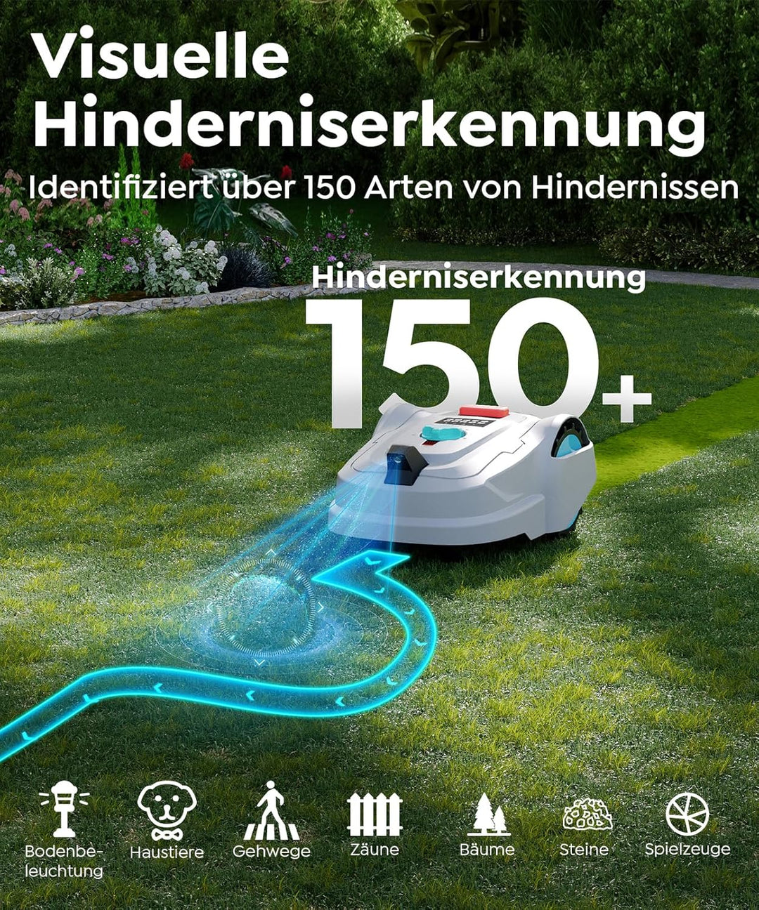 M800Plus Mähroboter ohne Begrenzungskabel, GPS & KI Vision, 800 m² Rasenmäher Roboter, U-förmiger Mä