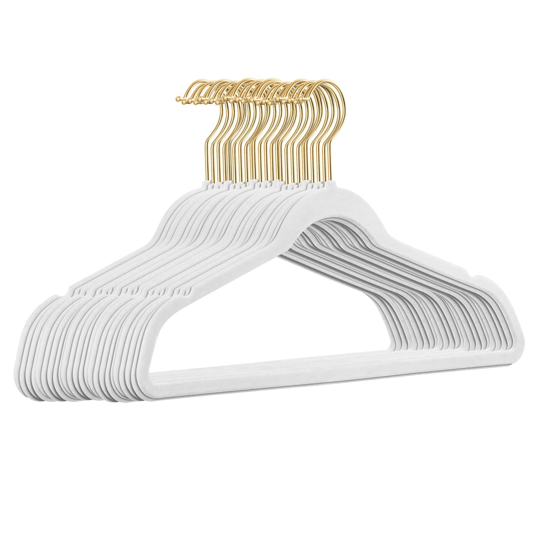 25 Stück hochwertige Samt Kleiderbügel in der Farbe Weiss mit Gold Look Haken/Anti-Rutsch/von Sticka