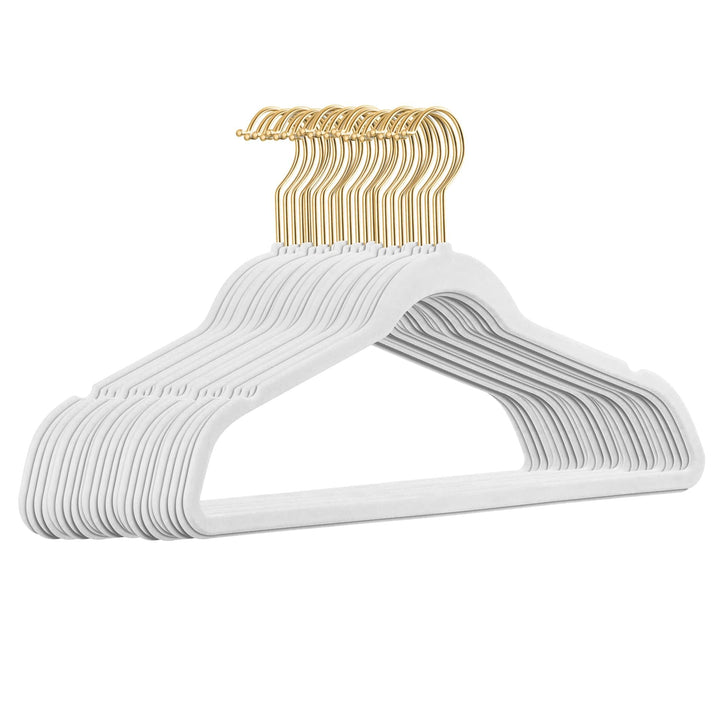 25 Stück hochwertige Samt Kleiderbügel in der Farbe Weiss mit Gold Look Haken/Anti-Rutsch/von Sticka
