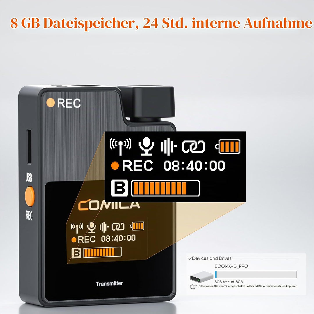 comica BoomX-D2 Pro kabelloses Krawattenmikrofon, 2,4 G, Dual-Kanal, kabelloses Mikrofonsystem mit i