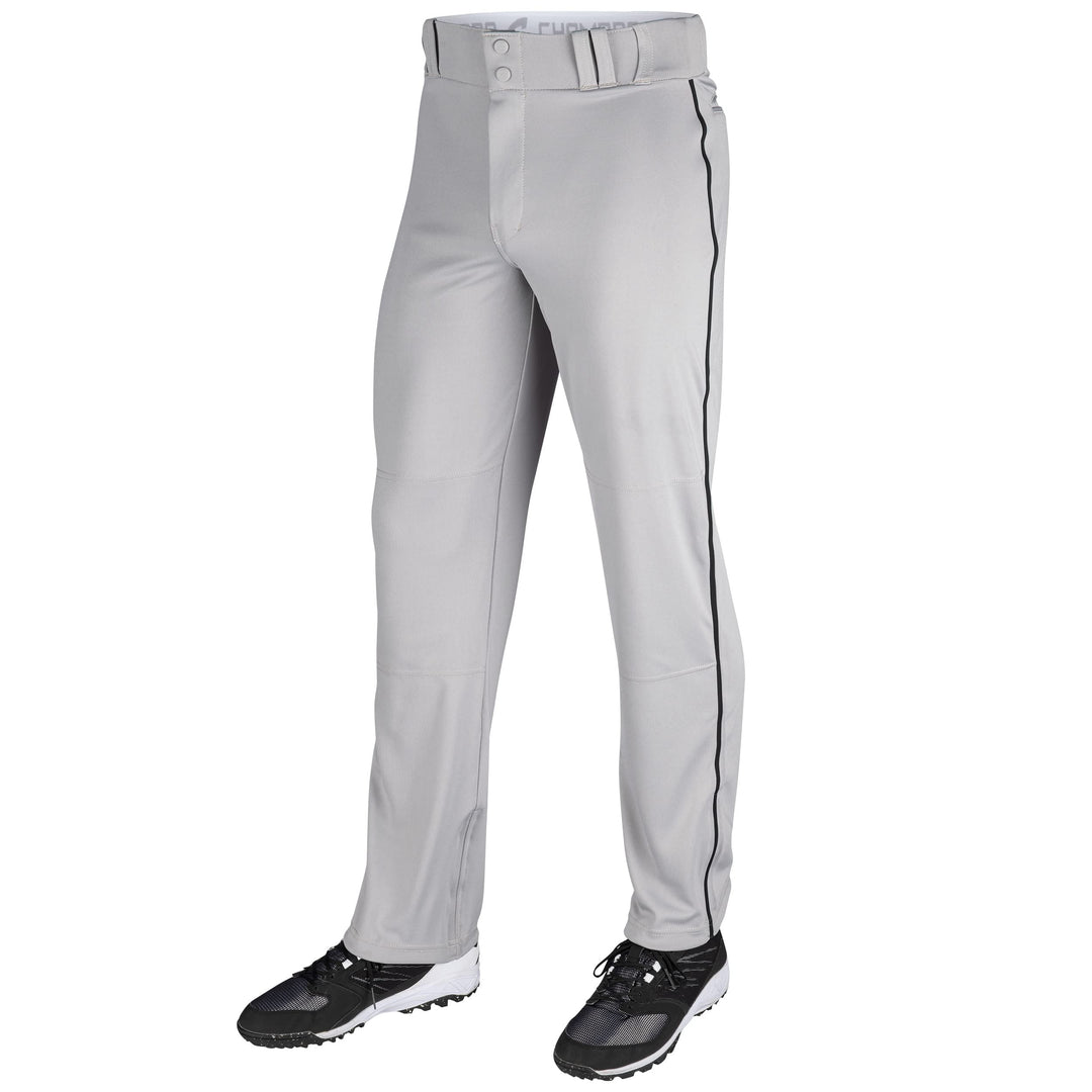 CHAMPRO Baseballhose für Erwachsene, dreifache Krone, offene Unterseite, paspeliert Grau / Schwarz X