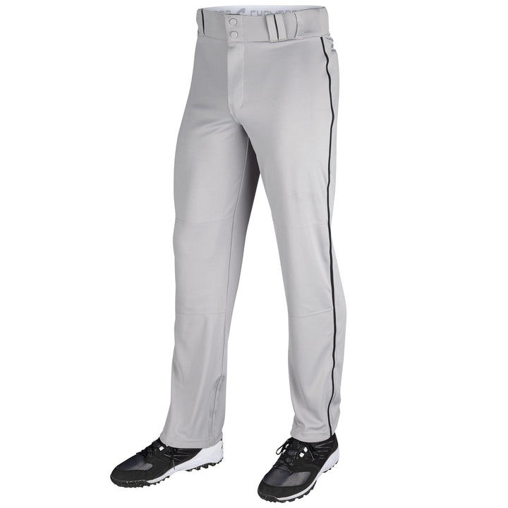 CHAMPRO Baseballhose für Erwachsene, dreifache Krone, offene Unterseite, paspeliert Grau / Schwarz L