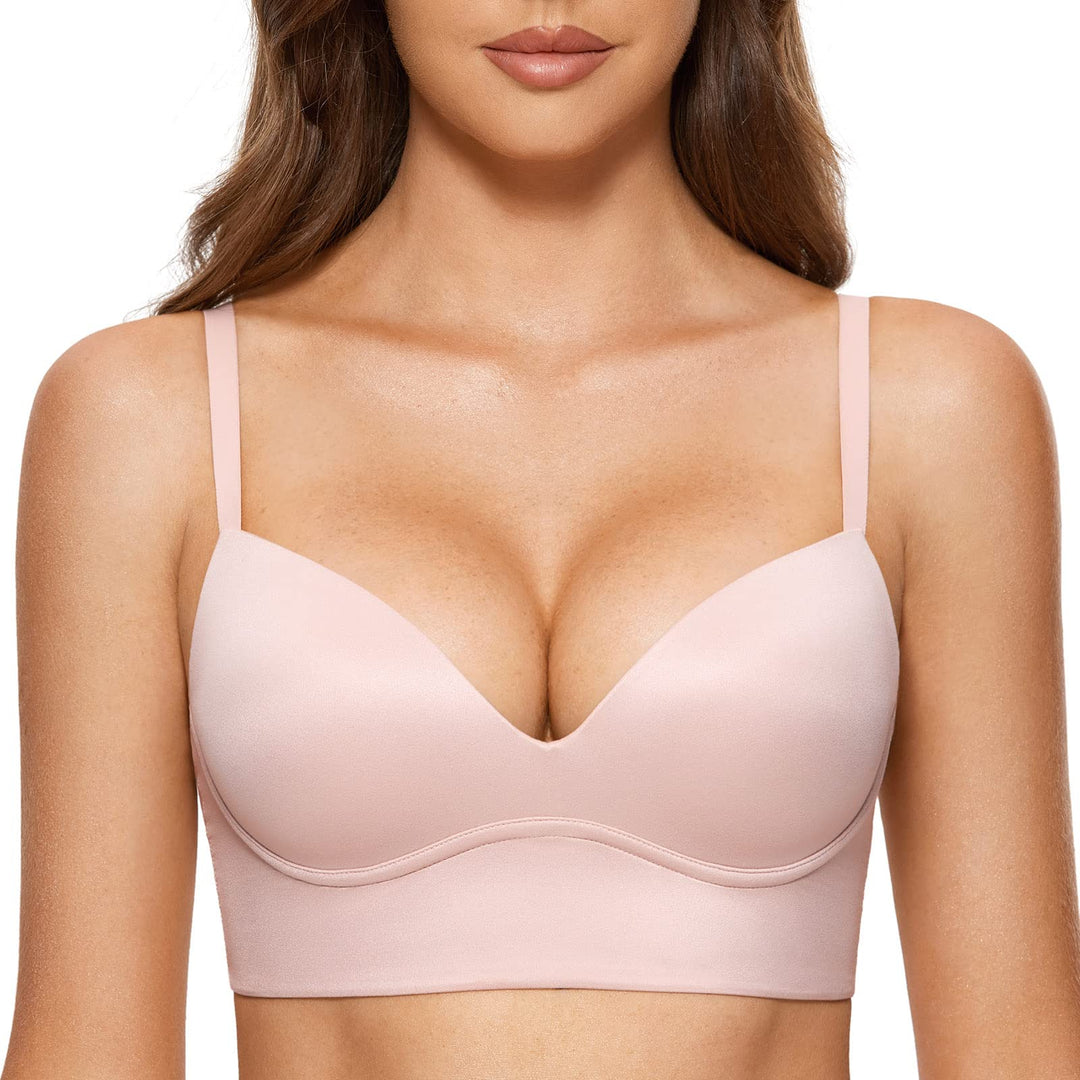DOBREVA BH Damen ohne Bügel Push Up T Shirt BHS Gepolstert Bustier Soft Nahtloser 75B Nacktes Rosa,