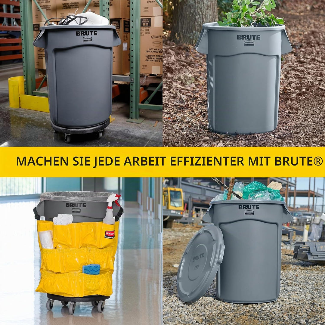 Rubbermaid Commercial Products BRUTE Runder Abfallbehälter 121L Grau – Schwerlast-Tonne mit Luftkanä