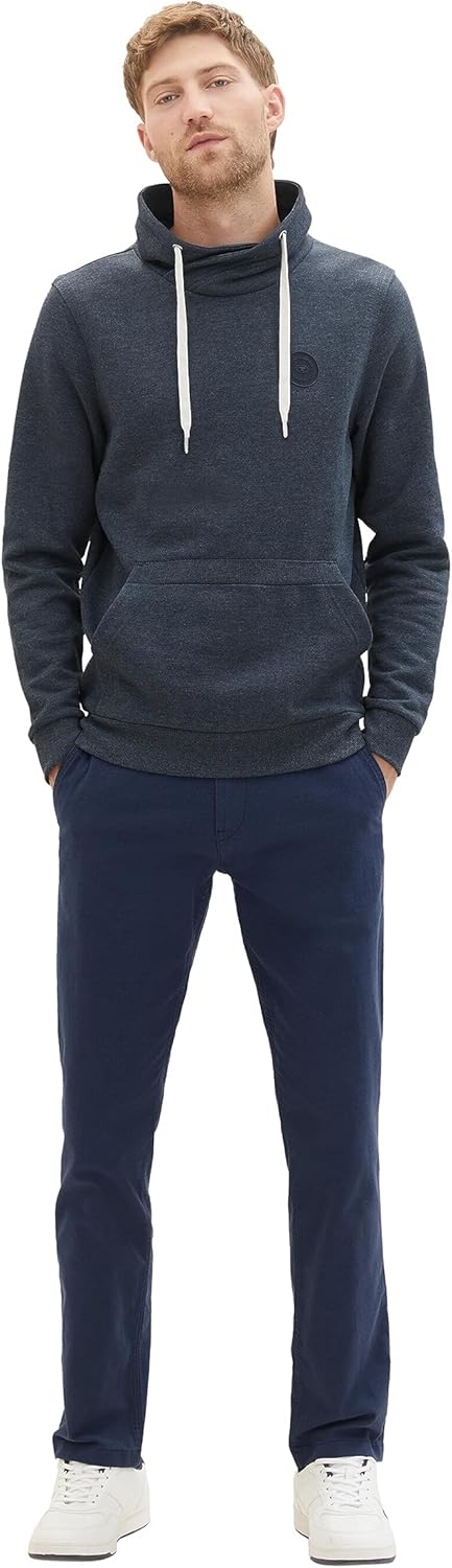 TOM TAILOR Herren Snood Sweatshirt mit Logo-Badge L 19024 - Sky Captain Blue White Melange, L 19024