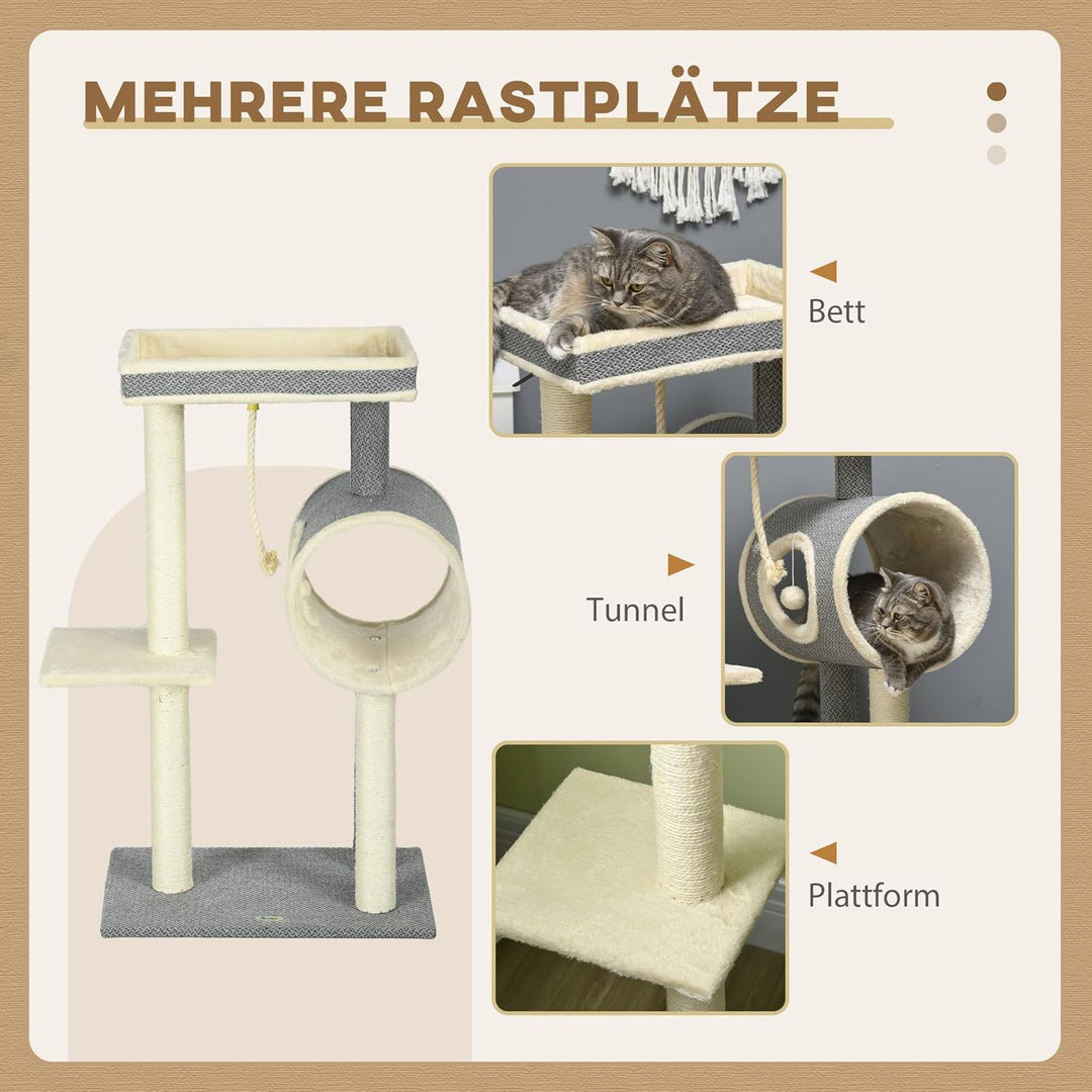 PawHut Kratzbaum 104 cm Katzenbaum mit Katzenhöhle, Katzenkratzbaum mit Spielball, Katzenbaum mit 2