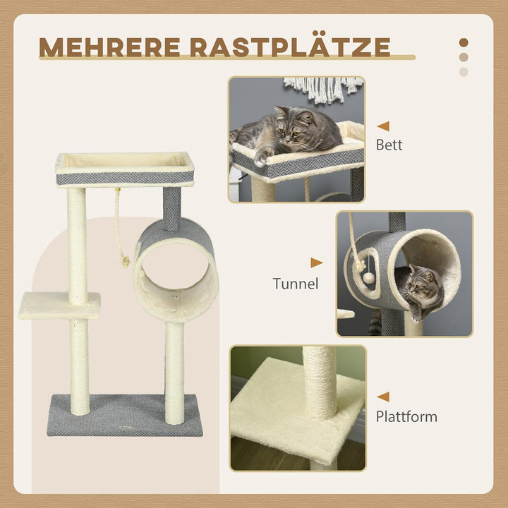 PawHut Kratzbaum 104 cm Katzenbaum mit Katzenhöhle, Katzenkratzbaum mit Spielball, Katzenbaum mit 2