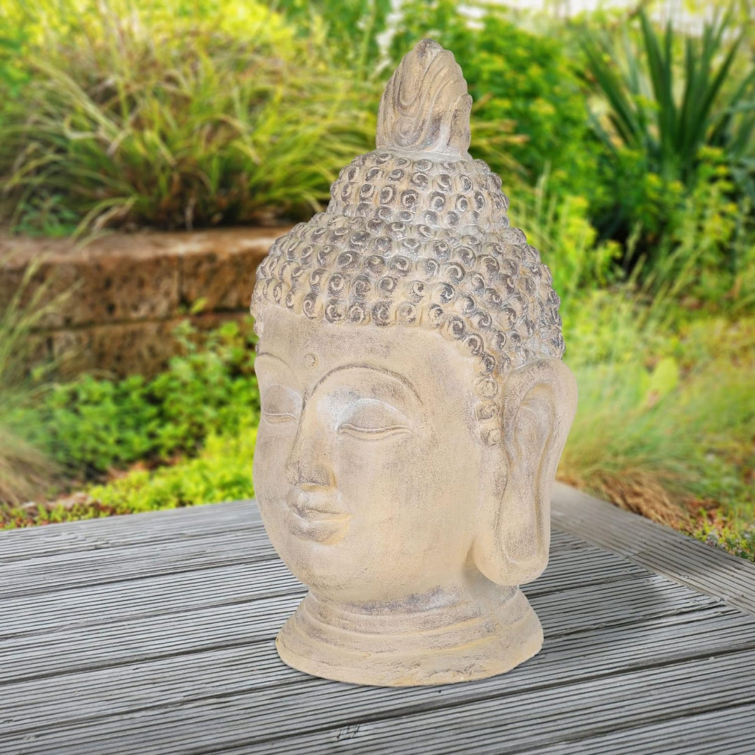 ECD Germany Buddha Figur 55 cm Beige/Grau, Kunststein Polyresin, Kopf Statue Skulptur Dekofigur Feng