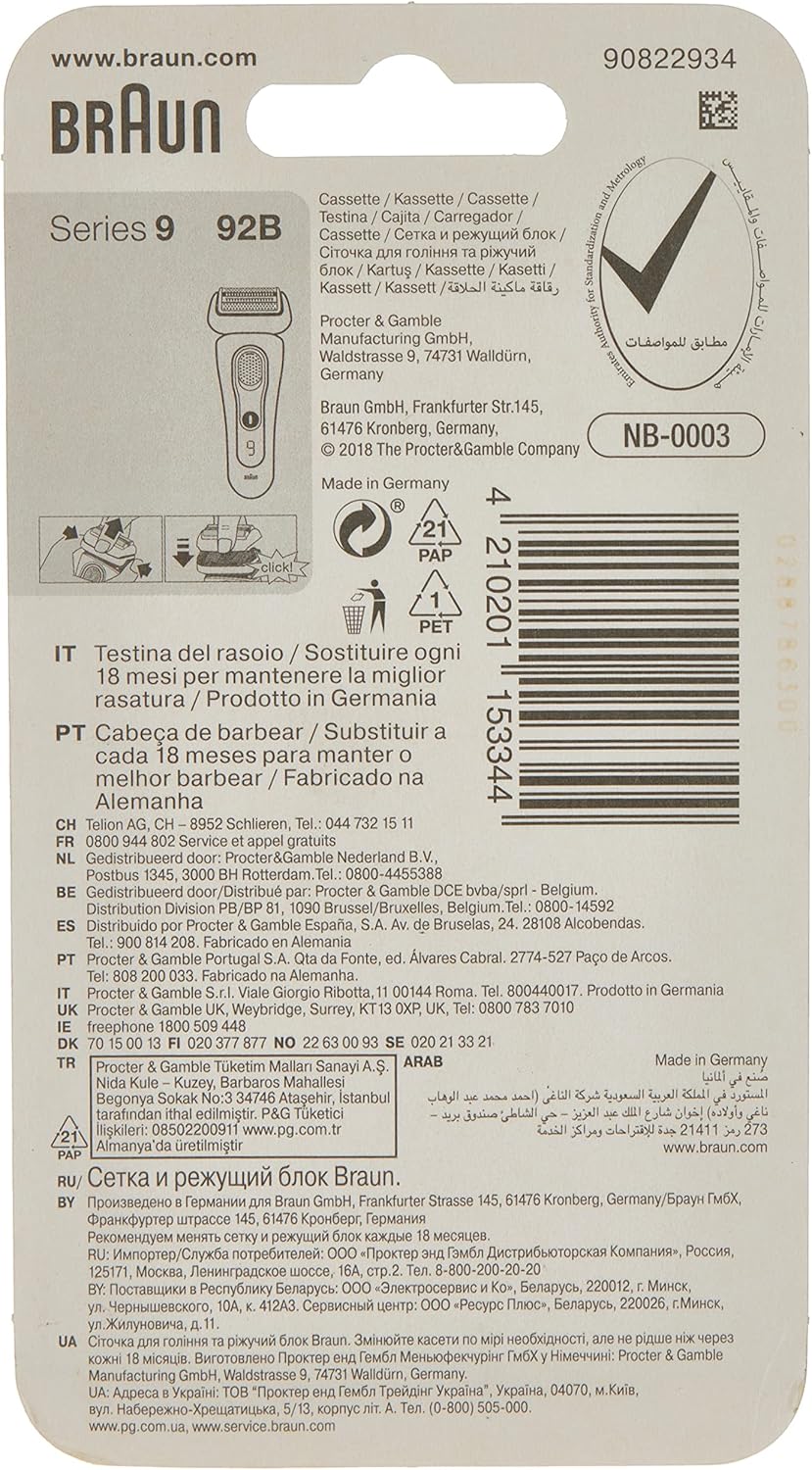 Braun Series 9 Elektrorasierer Scherkopf, Ersatzscherteil kompatibel mit Rasierer Herren Series 9, 9