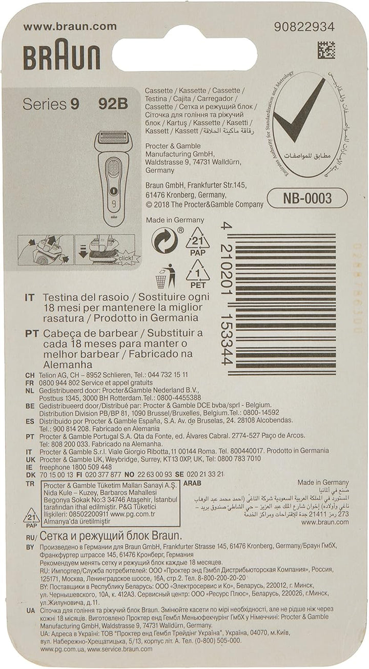 Braun Series 9 Elektrorasierer Scherkopf, Ersatzscherteil kompatibel mit Rasierer Herren Series 9, 9