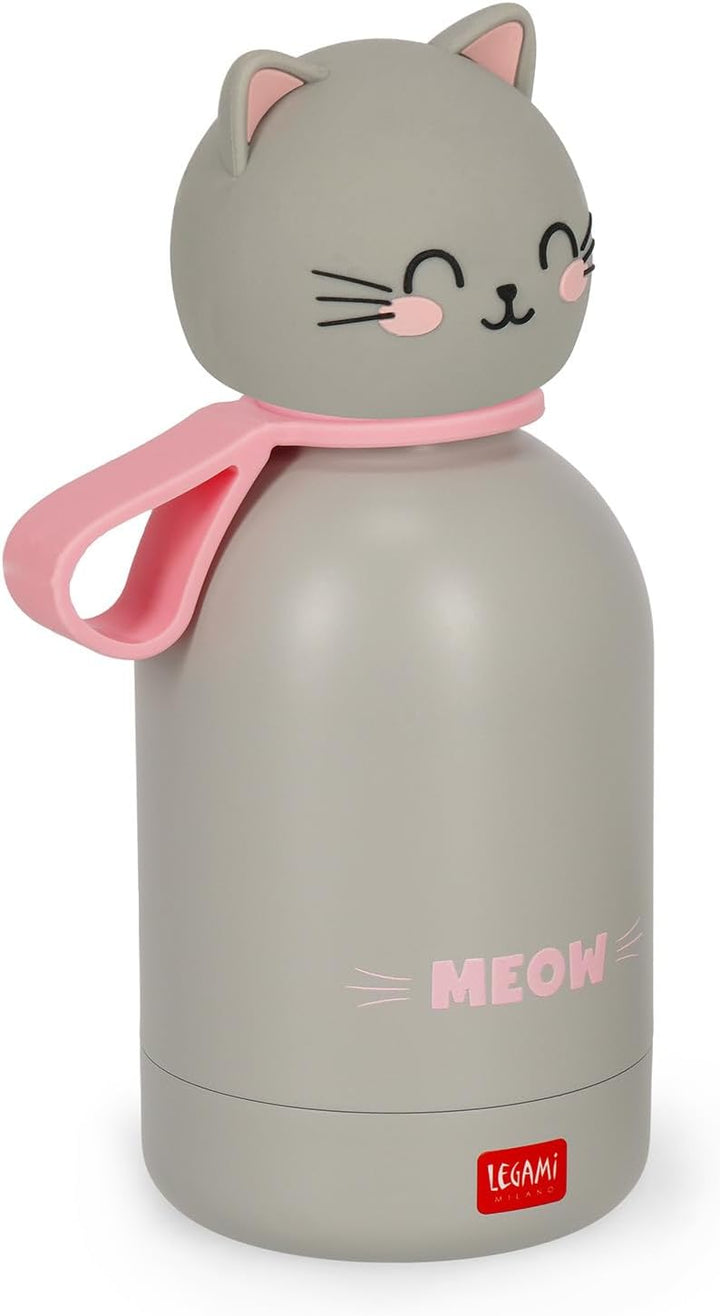 Legami - Hot&Cold BFF Kinder-Wasserflasche, Kitty-Motiv, doppellagig aus 18/8 Edelstahl mit luftdich