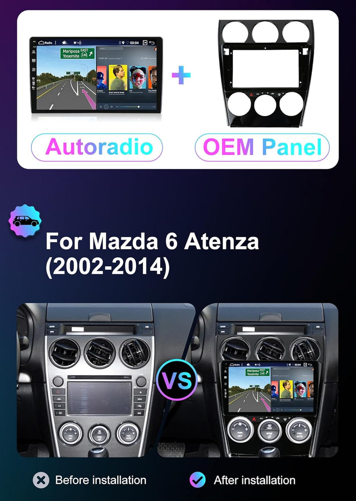 [6GB+128GB] Android 14 Autoradio für Mazda 6 Atenza(2002-2008)-[Integriertes CarPlay/Android Auto/DS