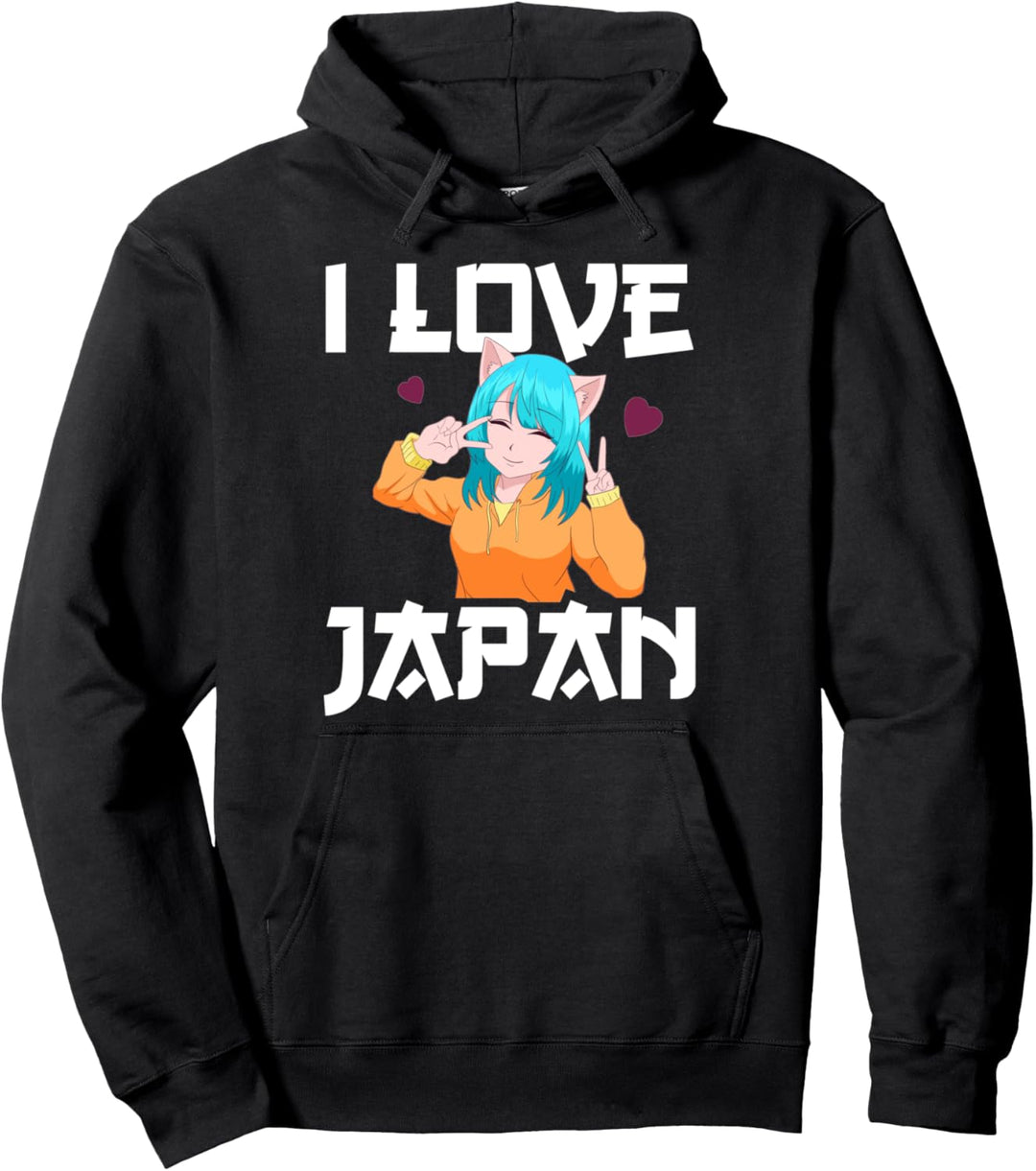 I Love Japan Kawaii Neko Anime Girl Manga Otaku Waifu Pullover Hoodie