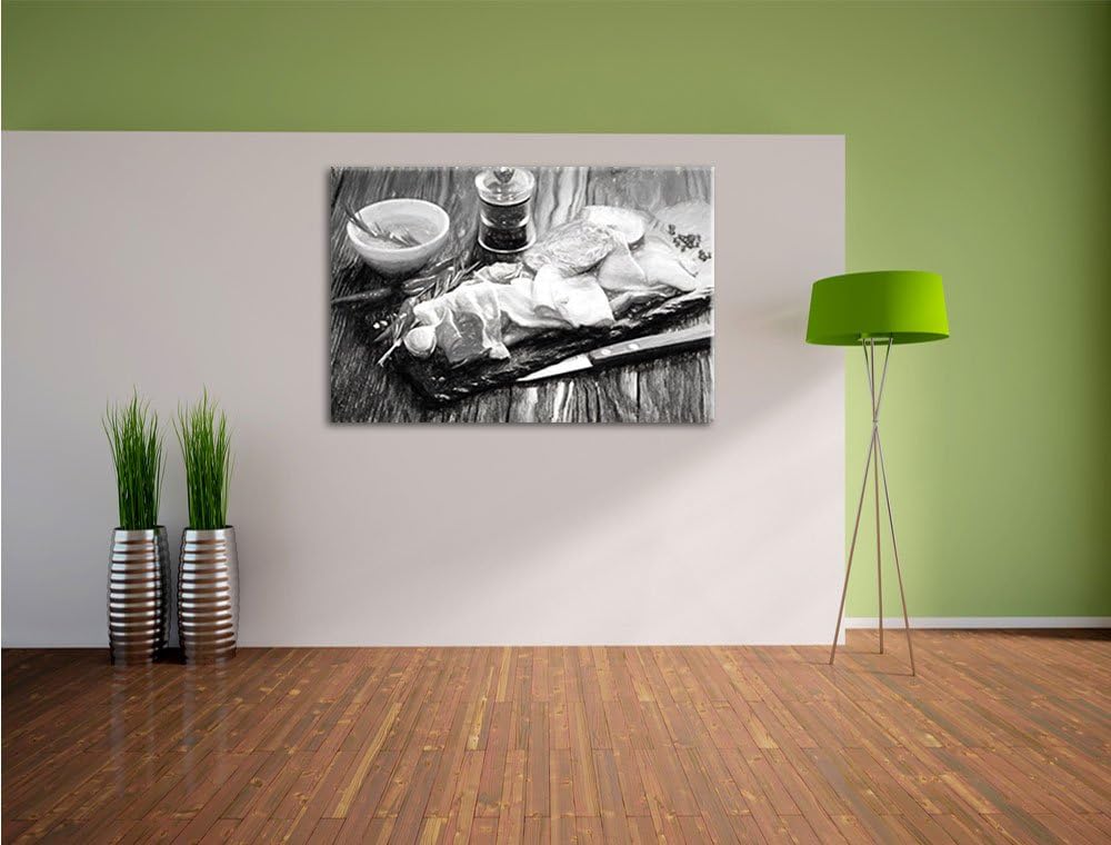 Pixxprint Antipasti verschiedener Wurstsorten Kunst Kohle Effekt, Format: 100x70 auf Leinwand, XXL r