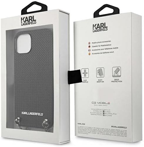 KARL LAGERFELD Leder Strukturiert und Kette – iPhone 13 Hülle (Schwarz)