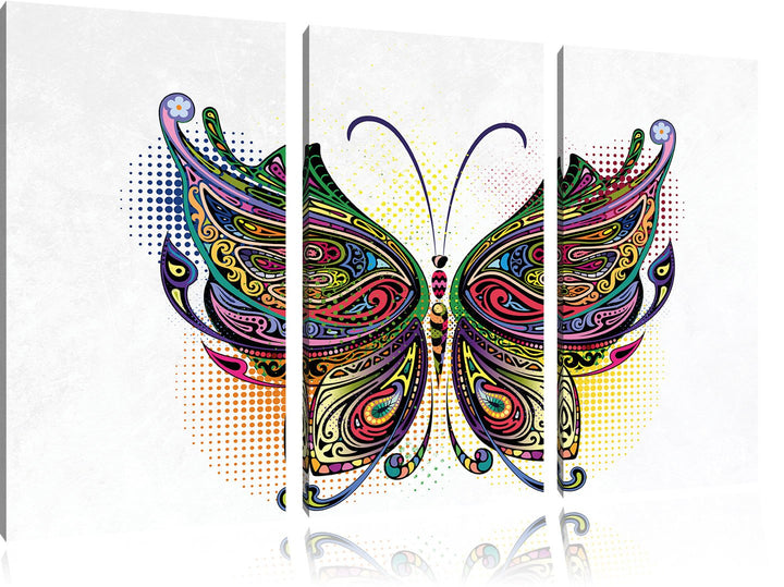 Pixxprint Prachtvoller Schmetterling weiss 3-Teiler Leinwandbild 120x80 Bild auf Leinwand