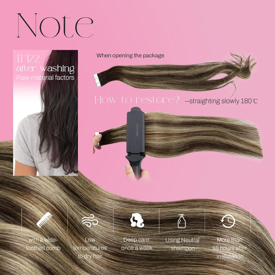 Moresoo Tape in Extensions Echthaar Balayage Braun Tape Extensions Echthaar Haarverlängerung 45 cm D