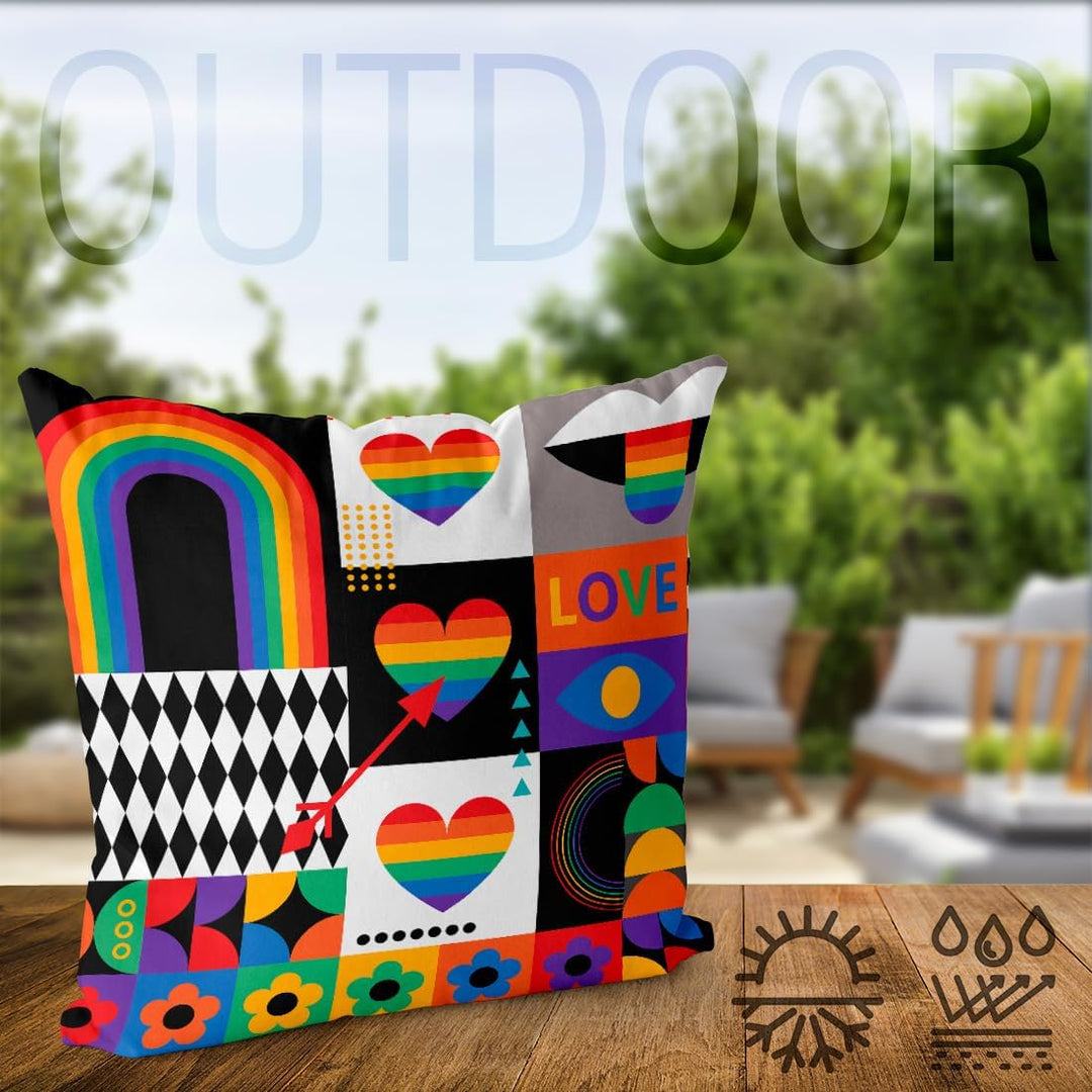 VOID Regenbogen Herz Pride Kissenbezug Kissenhülle Polyester wasserfest Outdoor Indoor, Kissen Gröss