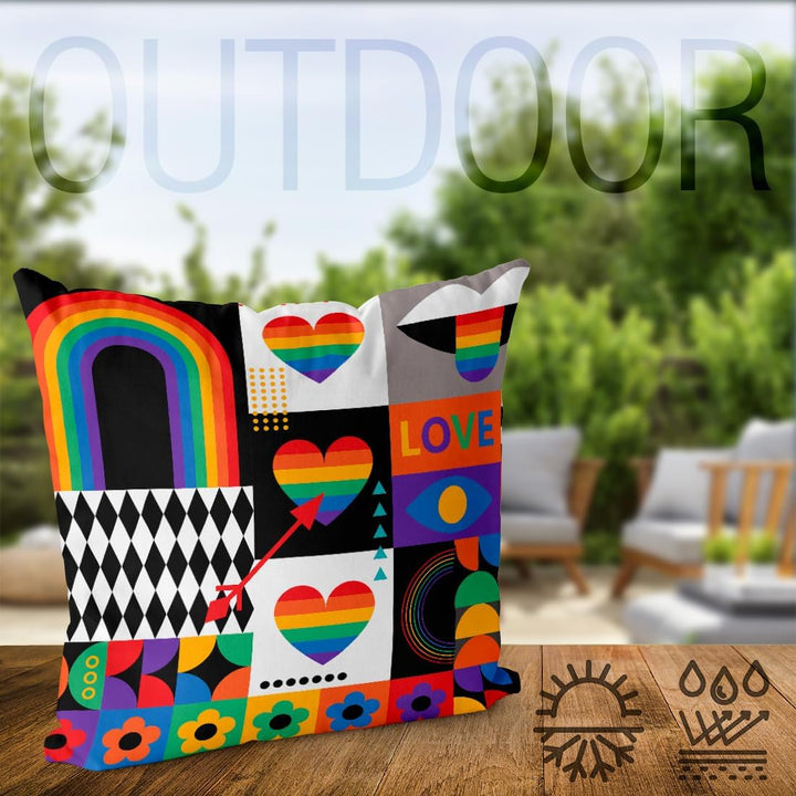 VOID Regenbogen Herz Pride Kissenbezug Kissenhülle Polyester wasserfest Outdoor Indoor, Kissen Gröss