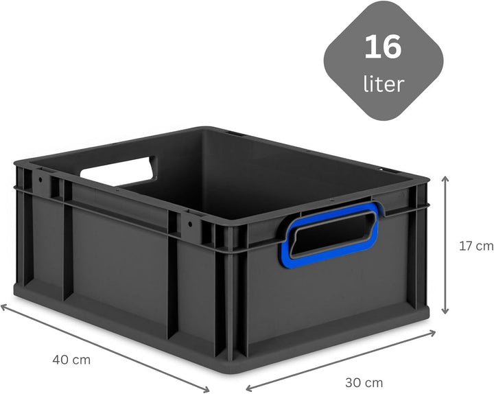 PROREGAL SparSet 5x Eurobox NextGen Color | HxBxT 17x30x40cm | 16 Liter | Griffe blau offen | Schwar