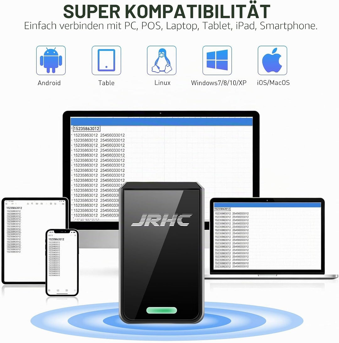 1D 2D Kabelloser Barcode-Scanner Bluetooth, Mini Tragbarer Barcode Lesegerät, 3-in-1 BT &amp; 2.4G &amp; USB