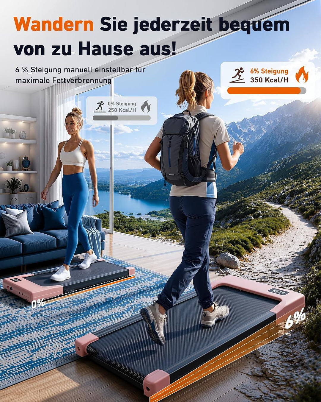 DeerRun Walking Pad mit 6% Steigung, Unter-Schreibtisch-Laufband für Home Office und Zuhause, Kompak