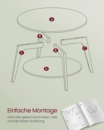 VASAGLE Couchtisch rund, Wohnzimmertisch 2 Ebenen, Kaffeetisch für Wohnzimmer, 80 cm d, 45 cm H, ein