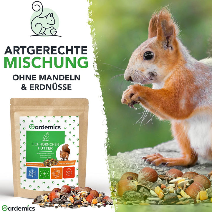 Gardemics Eichhörnchen Futter mit extra vielen Haselnüssen [2kg] I Artgerechtes Eichhörnchenfutter o