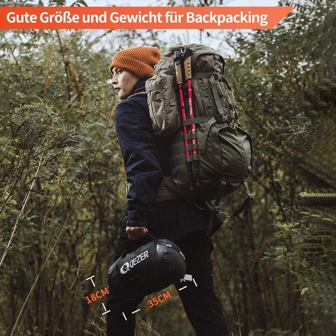 Daunenschlafsack,schlafsack kleines packmass , 600FP+ Premium-Daunen, 12°C bis -24°C, leicht und war