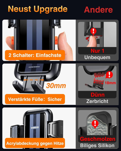 [2022 Pro Version] VANMASS Handyhalterung Auto Saugnapf & Lüftung 4 in 1 [Anti-Vibration] Smartphone