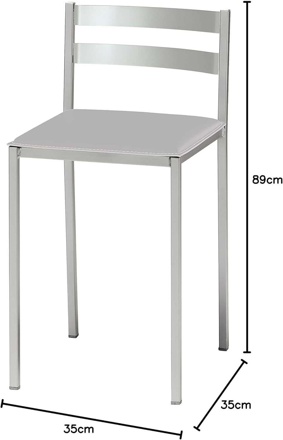 ASTIMESA Zwei Küchenstuhl, Metall Kunstleder, grau, Altura de asiento: 45 cms, Grau