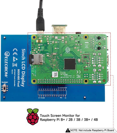 ELECROW Für Raspberry Pi Display, 5-Zoll Touchscreen Monitor Auflösung 800x480 TFT LCD Mini Monitor