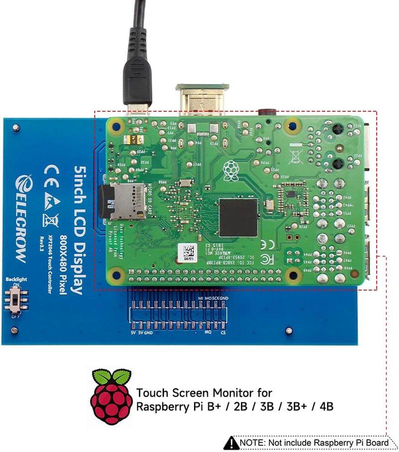 ELECROW Für Raspberry Pi Display, 5-Zoll Touchscreen Monitor Auflösung 800x480 TFT LCD Mini Monitor