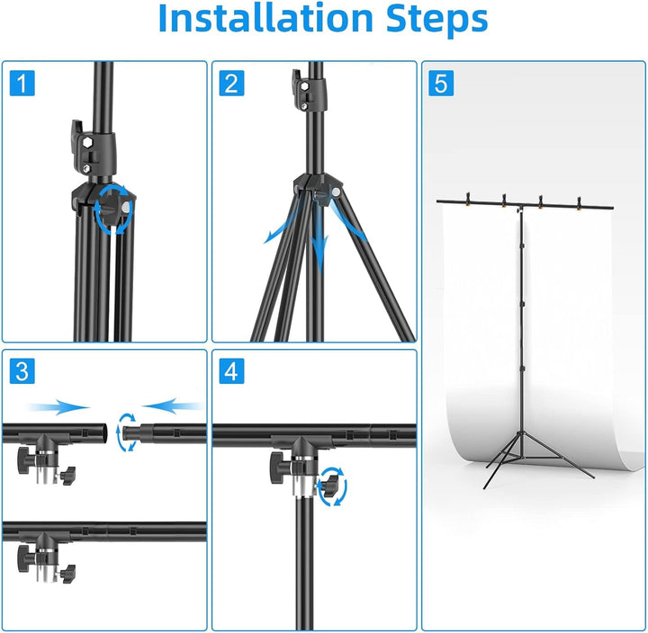 EMART T Form Hintergrund Ständer Hintergrundsystem, 1,5mx2,6m Fotohintergrund Ständer mit 4 Federcli
