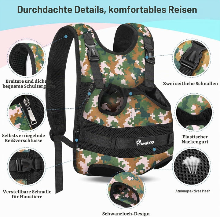 Pawaboo Haustier Rucksack Front Hund Tragetasche, Beinen heraus Rucksäcke Haustier, Verstellbar Hund