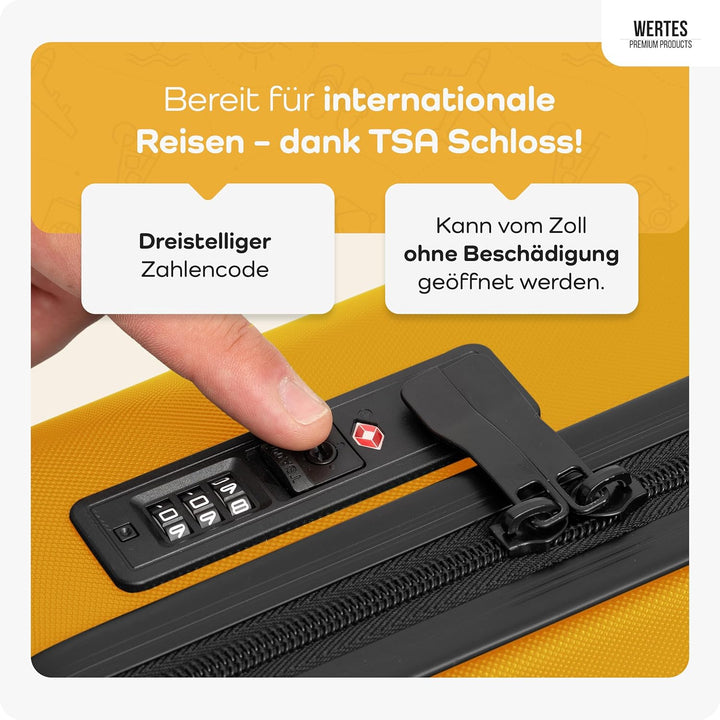 Hartschalen Koffer Mittel 67cm - 60L, TSA Schloss, Doppelrollen, Reisekoffer mit Rollen, Senfgelb 67