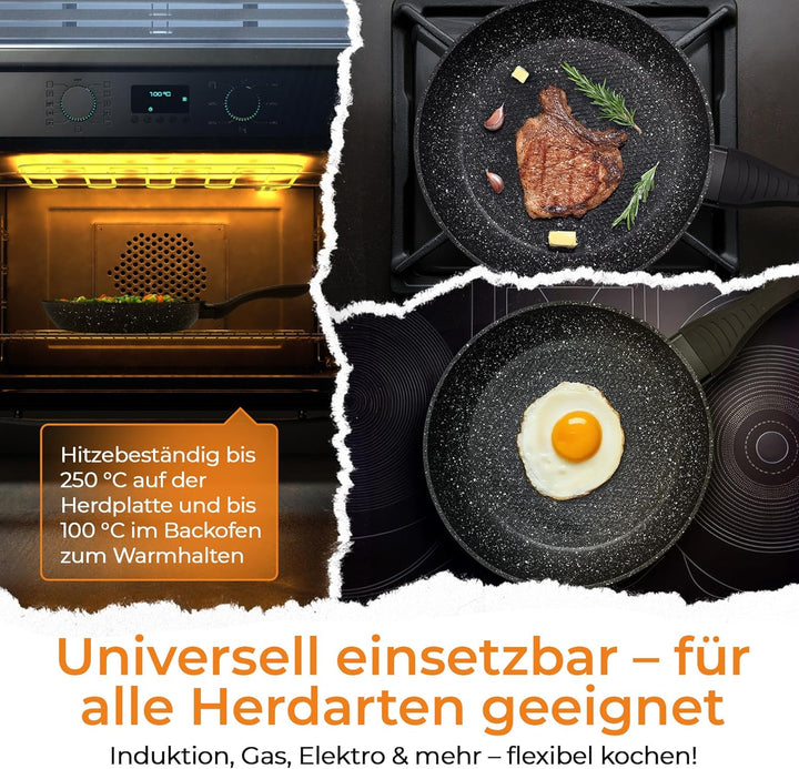 melianda IT-3000 3tlg Pfannenset 20cm - 24cm - 28cm antihaft Marmoroptik Elektro, Glaskeramik, Gas,