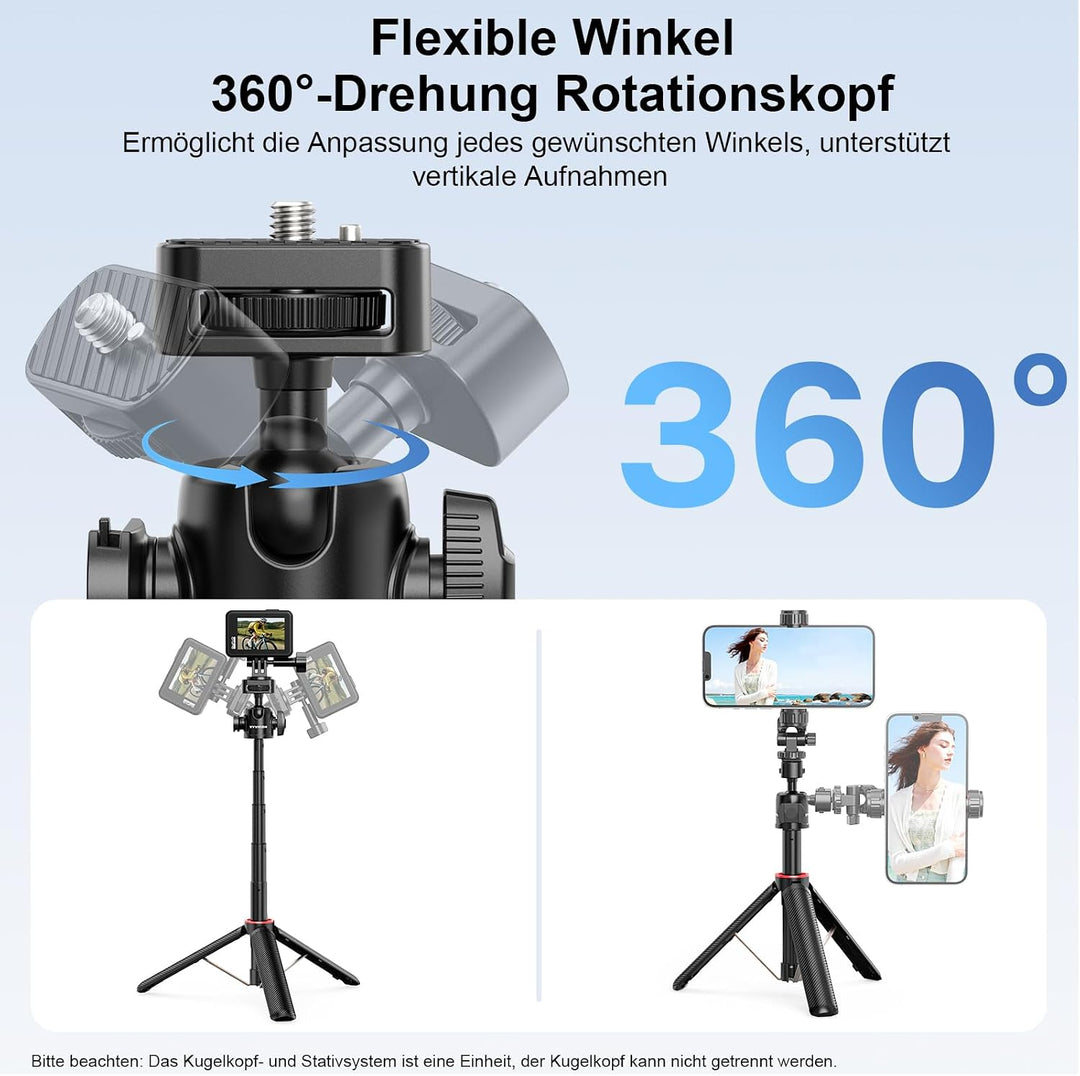 VYVYIYON Selfie Stick Stativ, Mini Stativ für GoPro/DJI/Insta 360 | Ausziehbares Mini Action-Kamera-
