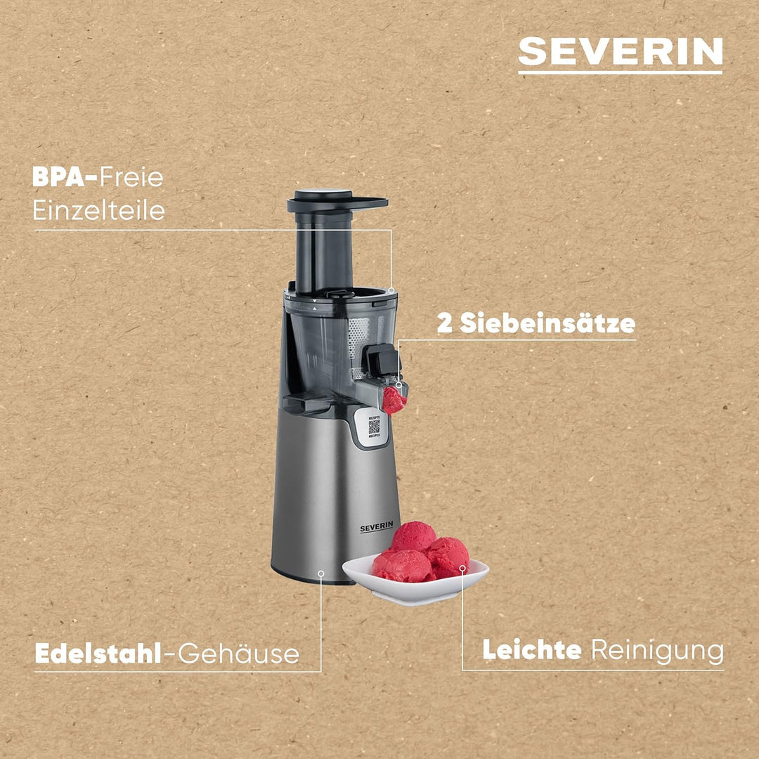 Severin Slow Juicer ES 3571 – Entsafter für Saft, Sorbet, Eis, Marmelade uvm. – elektrische Saftpres