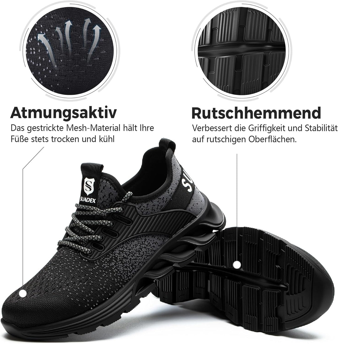 SUADEX Sicherheitsschuhe Arbeitsschuhe Herren Damen Leicht Stahlkappenschuhe Atmungsaktiv mit Stahlk