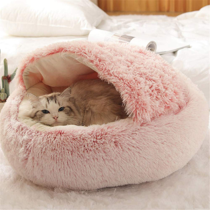 Flauschiges Katzenbett, rund, weiches Plüsch, Höhle mit Kapuze, Katzenbett, für den Winter, warm, Sc