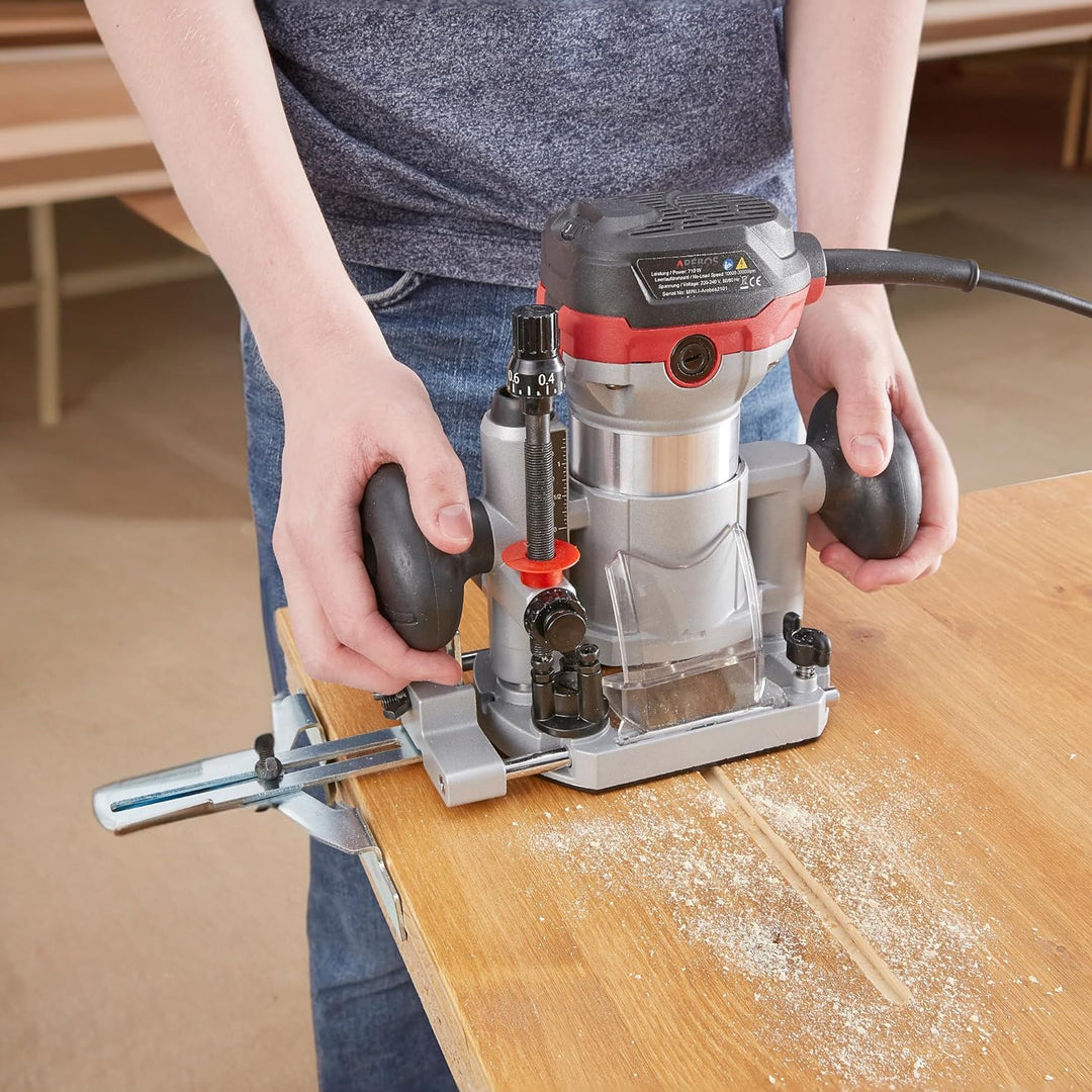 Arebos Oberfräse | Holz Fräse Fräsmaschine | 710W | Tauchbasis & Trimmer | mit Werkzeugtasche |