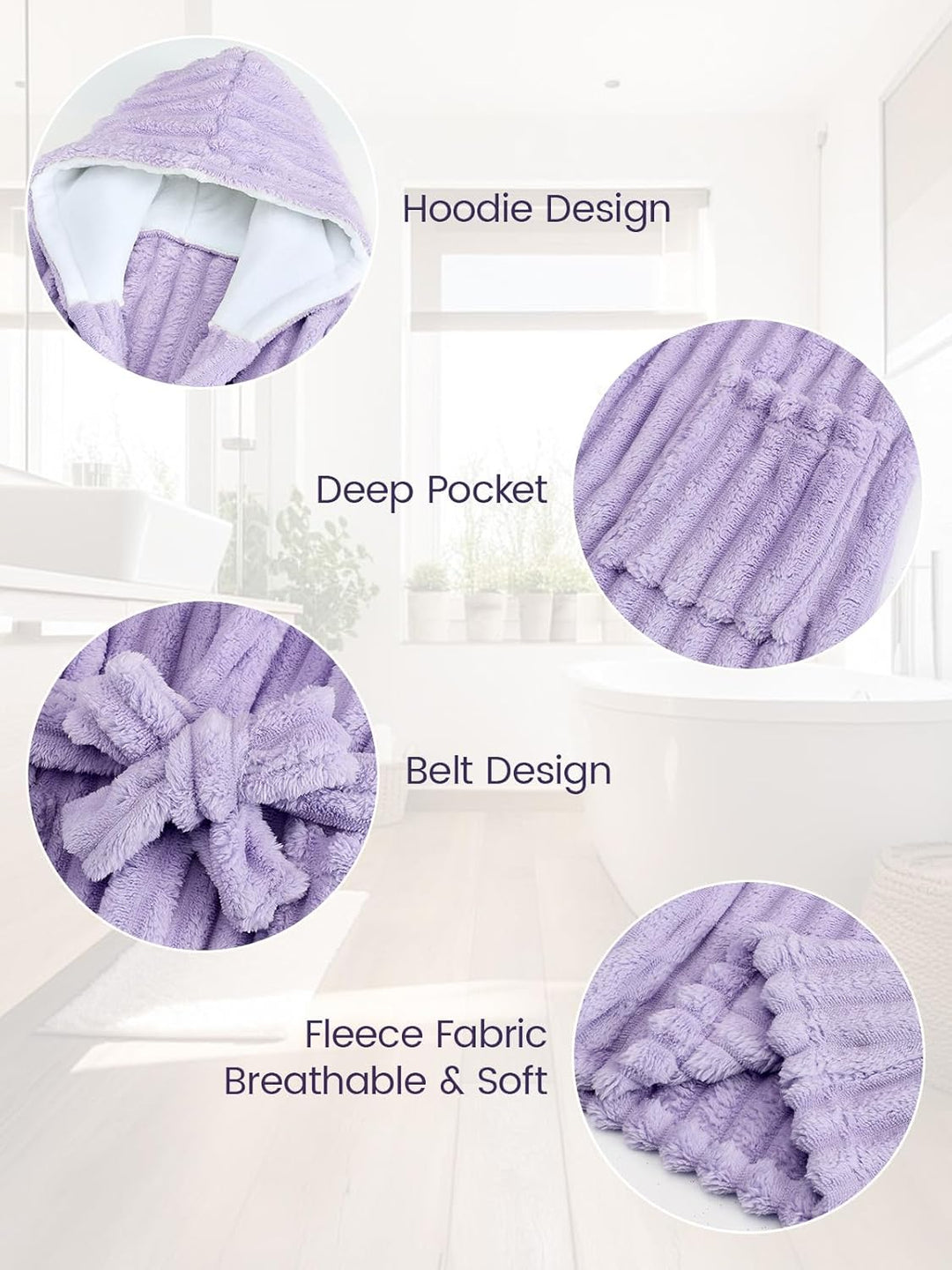 JiAmy Kapuzen Bademantel für Mädchen Flauschiger Fleece Plüsch Langer Schlafmantel Kinder Lila 4-6 J