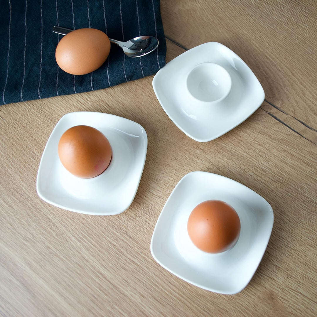 Cookery® Eierbecher (6 Stk.) aus Porzellan | Handgefertigt | weiss | moderne Quadratische-Form mit a