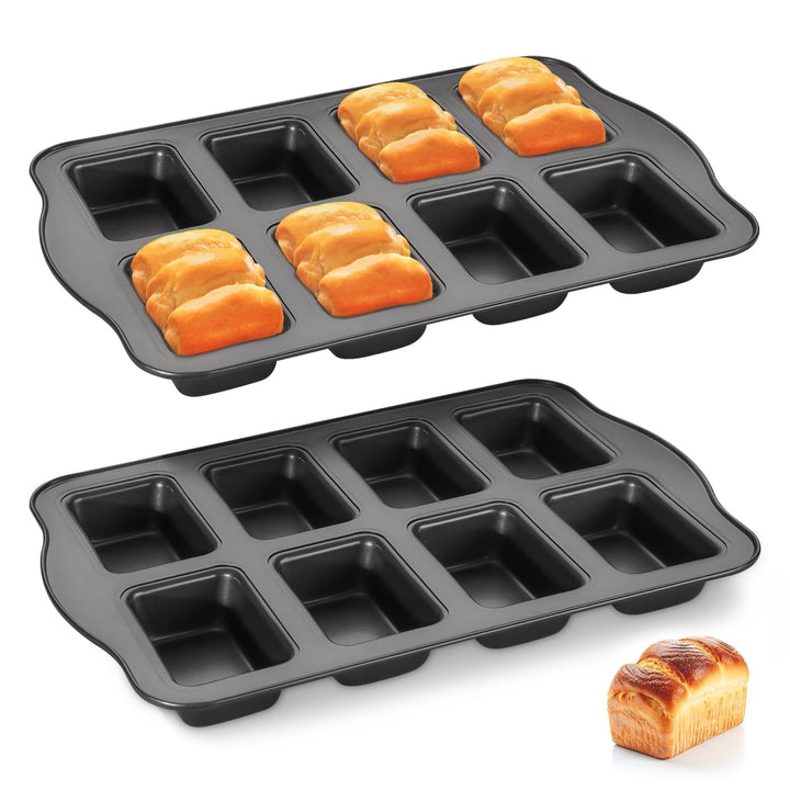 HONGBAKE 2er-Set Mini-Kastenform, 8-fach Antihaft Brotbackform (36x24cm) aus Karbonstahl, BPA-frei &