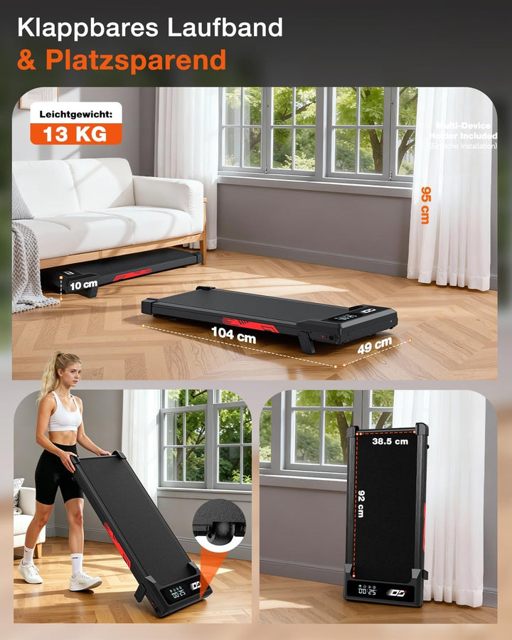 Laufband klappbar elektrisch mit 9% Steigung, leises Walking Pad mit 1-10 km/h, bürstenloser 3,0-PS-