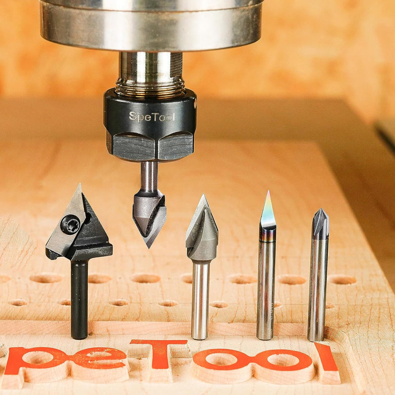 SpeTool V Nut Fräser 8mm Schaft 60 Grad Wendeplatten V Nutfräser mit Hartmetall HW Schriftenfräser C