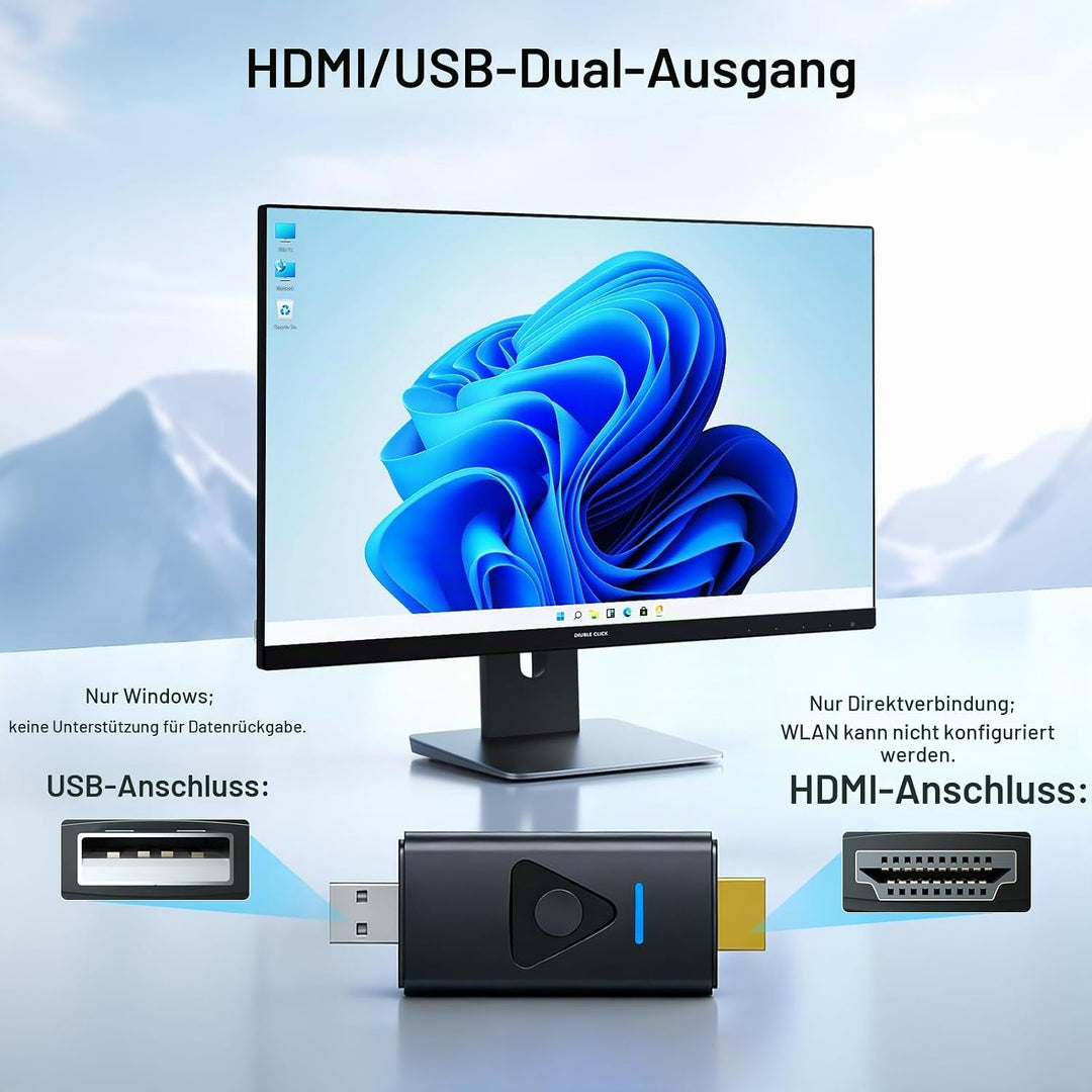 Yinker HDMI USB Dongle Miracast Adapter HDMI für iOS, MacOS, Android USB für Windows-Hosts Plug&amp;Play